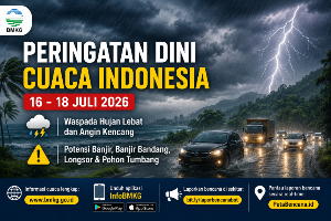 BMKG Keluarkan Peringatan Dini Cuaca Indonesia 16–18 Juli 2026, Sejumlah Wilayah Berpotensi Diguyur Hujan Lebat dan Angin Kencang